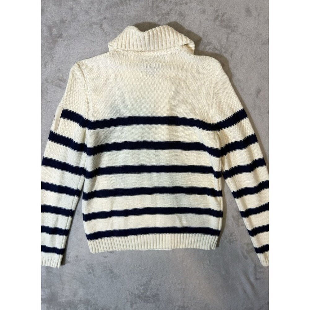 Lauren Ralph Lauren Women's Nautical Striped Cardigan Cream Navy Petite Medium - Picture 6 of 6